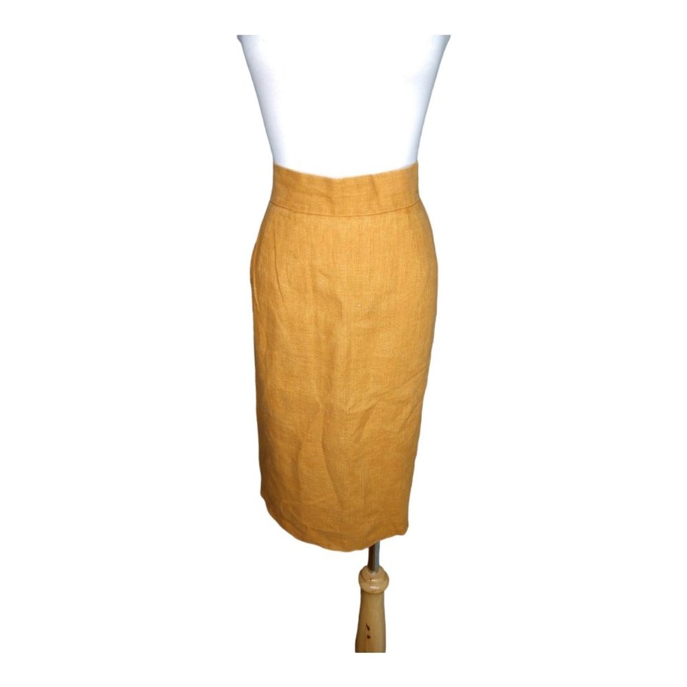 Vintage Mark Shale 100% Linen Pencil Skirt - Mustard Yellow Size 6